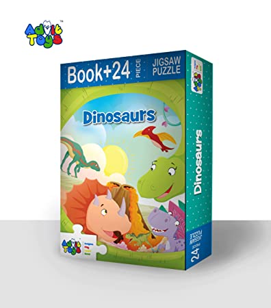 Advit Toys - Dinosaurs Jigsaw Puzzle | Dinosaur Learning Puzzle for Kids & Toddlers 2+ Years (24 Pieces + Educational Fun Fact Book) | Grocsy