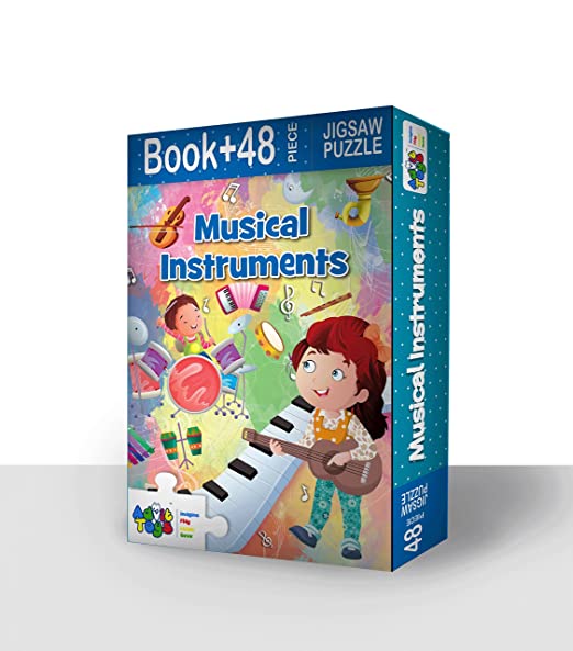 Advit Toys Musical Instruments Jigsaw Puzzle for Kids Brain Washed to Set This Puzzle/Encouraged Your Kids | Educational Music Puzzle to Improve Focus & Learning Skills (48 Pieces + 24 Page Book) | Grocsy