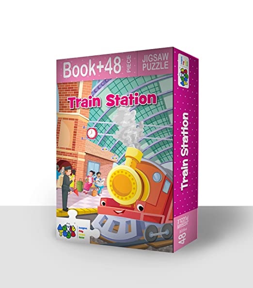 Advit Toys Train Station Jigsaw Puzzle for Kids | Educational Train Station Puzzle for Learning & Fun (48 Pieces + 24 Page Book) | Grocsy