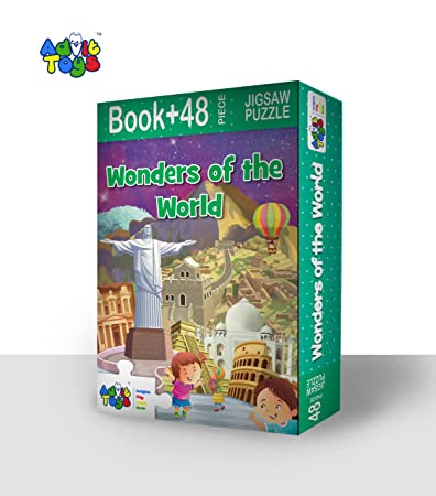 Advit Toys - Wonders of The World Jigsaw Puzzle | Educational World Landmarks Puzzle for Kids (48 Pieces + Educational Fun Fact Book Inside) | Grocsy