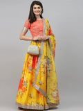 Tulsi Art Yellow & Orange Embroidered Semi-Stitched Myntra Lehenga & Unstitched Blouse With Dupatta | Grocsy