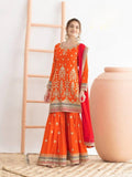 Anaita Orange Chinon Suit With Embroidered Sequins & Mirror Work | Grocsy