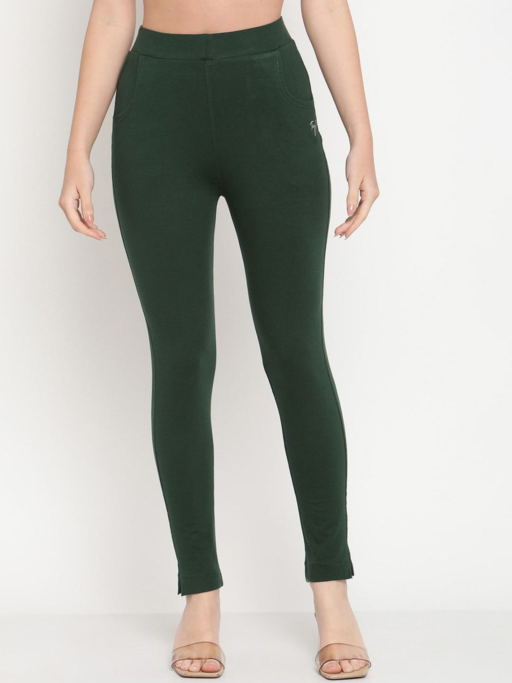 TAG 7 Women Green Solid Ankle Length Leggings | Grocsy