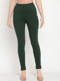 TAG 7 Women Green Solid Ankle Length Leggings | Grocsy