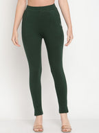 TAG 7 Women Green Solid Ankle Length Leggings | Grocsy