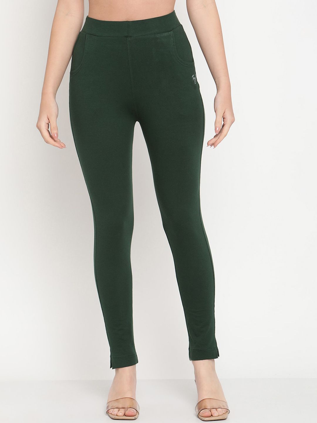 TAG 7 Women Green Solid Ankle Length Leggings | Grocsy