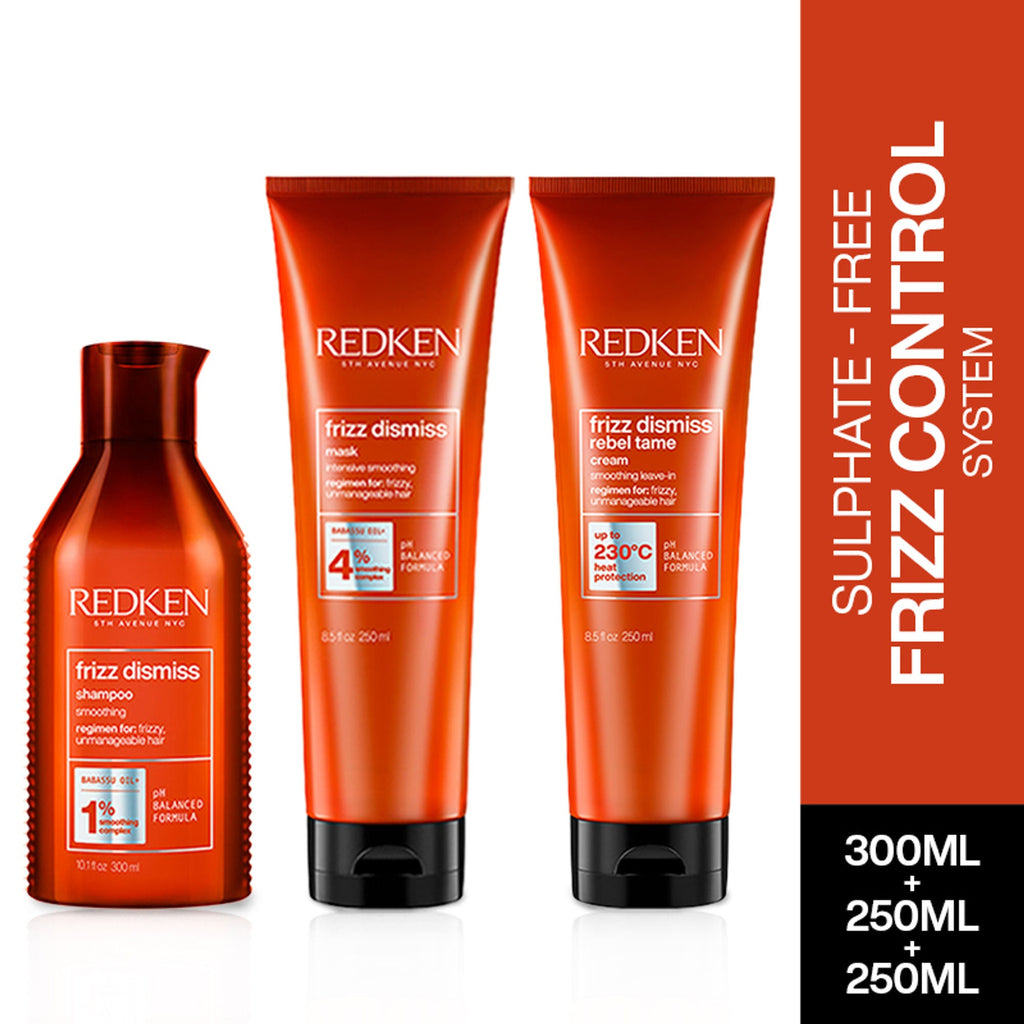 Redken Frizz Dismiss Sulphate Free Shampoo, Hair Mask & Rebel Tame Cream Combo | Grocsy