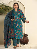 Yufta Navy Blue Pure Cotton Sequins_Work Kurta Dupatta Pant Set With Handwork | Grocsy