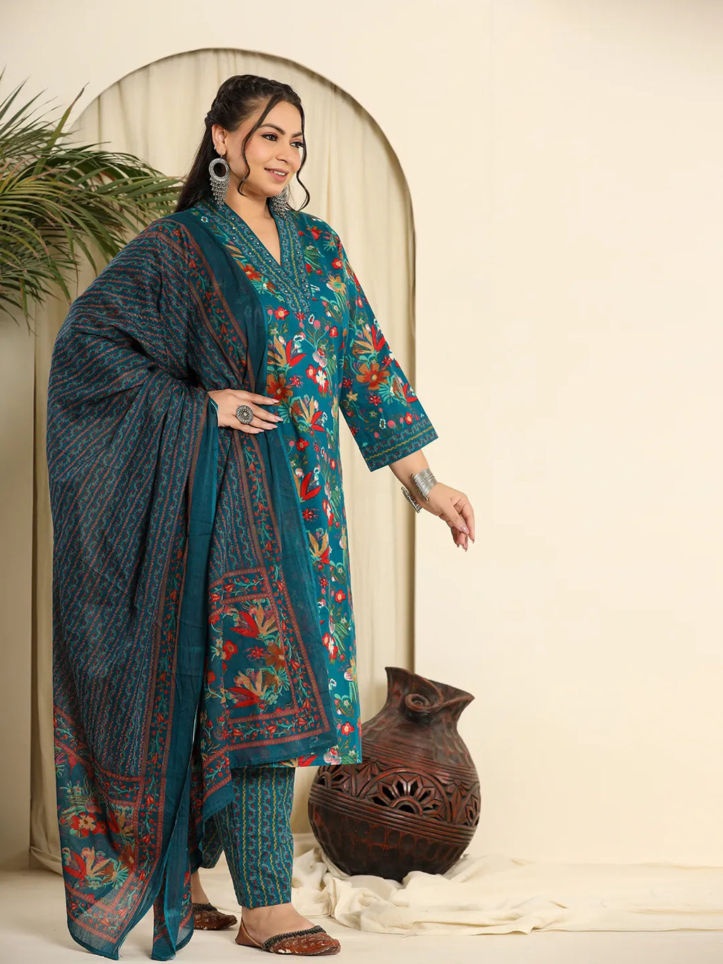 Yufta Navy Blue Pure Cotton Sequins_Work Kurta Dupatta Pant Set With Handwork | Grocsy
