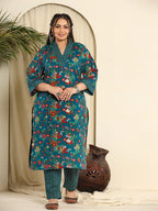 Yufta Navy Blue Pure Cotton Sequins_Work Kurta Dupatta Pant Set With Handwork | Grocsy
