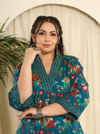 Yufta Navy Blue Pure Cotton Sequins_Work Kurta Dupatta Pant Set With Handwork | Grocsy