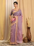 Shivam Fabrics Purple Chanderi Fabric Printed Saree | Grocsy