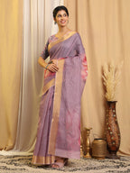Shivam Fabrics Purple Chanderi Fabric Printed Saree | Grocsy