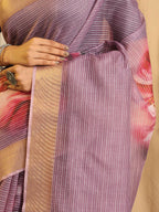 Shivam Fabrics Purple Chanderi Fabric Printed Saree | Grocsy