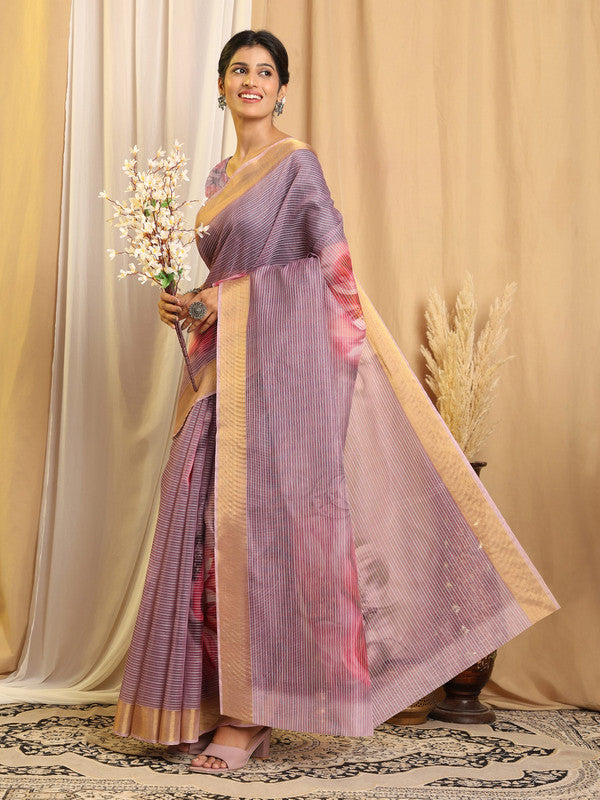 Shivam Fabrics Purple Chanderi Fabric Printed Saree | Grocsy