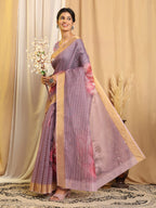 Shivam Fabrics Purple Chanderi Fabric Printed Saree | Grocsy