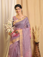 Shivam Fabrics Purple Chanderi Fabric Printed Saree | Grocsy