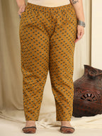 Yufta Mustard Pure Cotton Kantha Work Kurta Dupatta Pant Set With Handwork | Grocsy