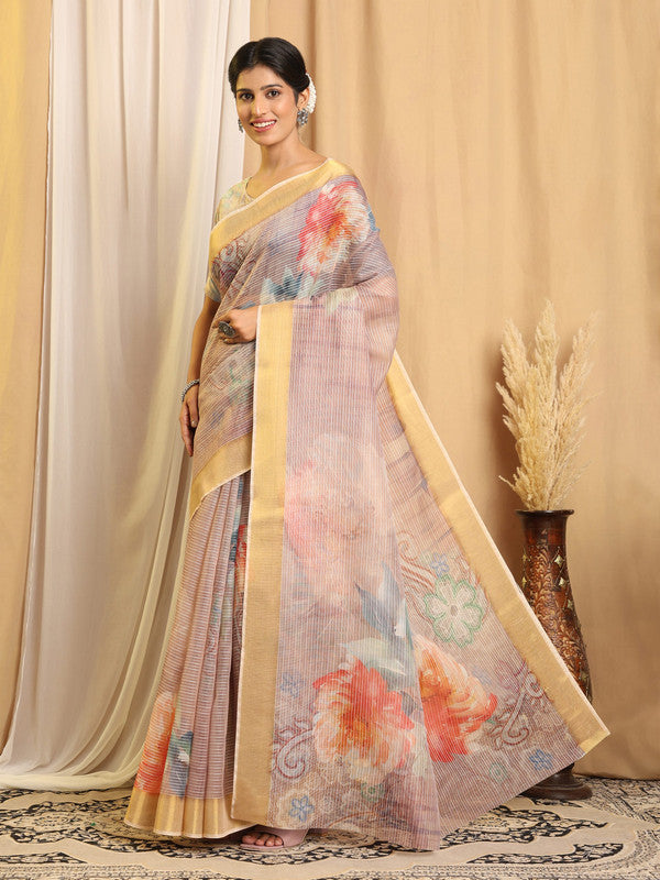 Shivam Fabrics Purple Chanderi Fabric Printed Saree | Grocsy