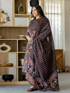 Yufta Pure Cotton Black Plus Size Kurta Dupatta Pant Set | Grocsy
