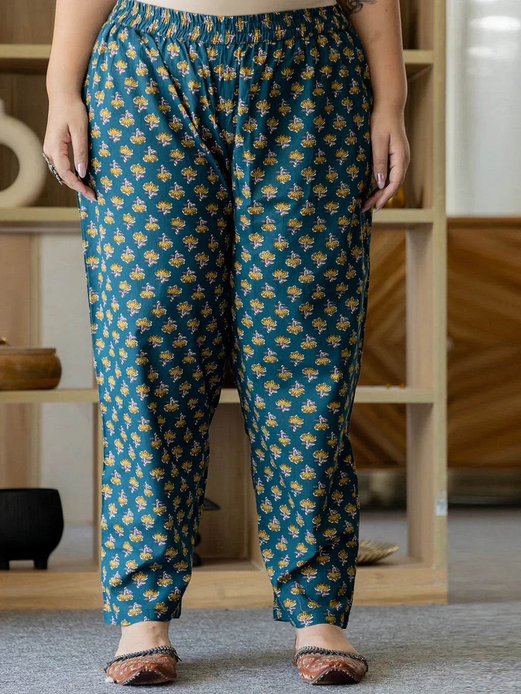 Yufta Pure Cotton Teal Green Kurta Dupatta Pant Set With Handwork | Grocsy