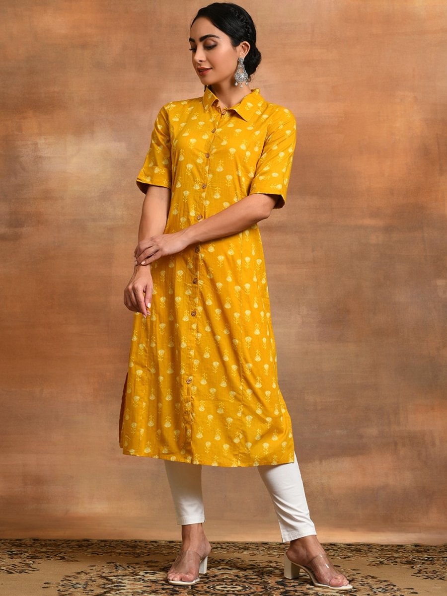 Aks Ethnic Motifs Printed Pure Cotton Straight Kurta | Grocsy
