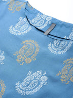 HERE&NOW Women Blue & Golden Paisley Printed Straight Kurta | Grocsy
