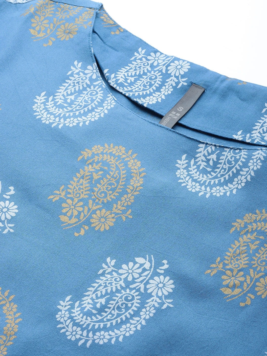 HERE&NOW Women Blue & Golden Paisley Printed Straight Kurta | Grocsy
