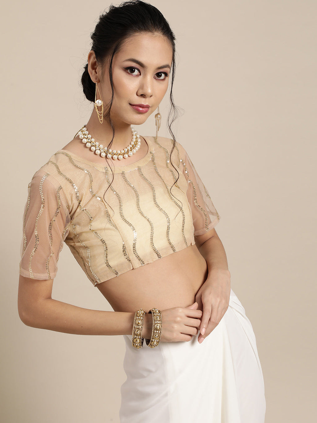 Saree Mall White & Golden Floral Muga Saree | Grocsy