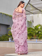 Tikhi Imli Ethnic Motifs Mirror Work Organza Saree | Grocsy