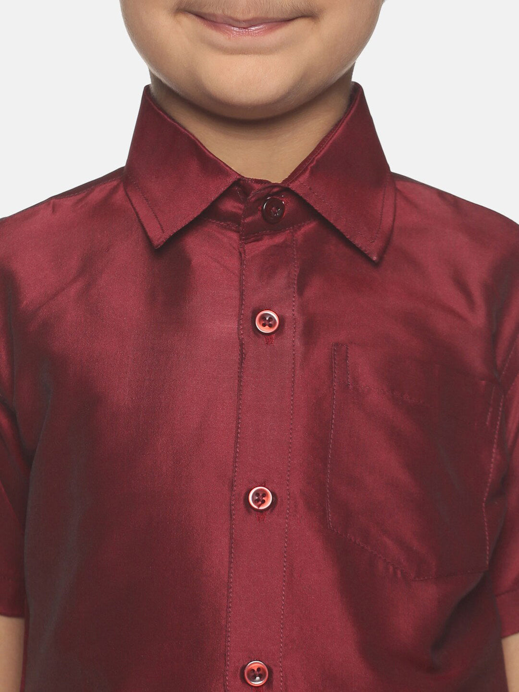 Sethukrishna Boys Maroon & White Solid Shirt and Dhoti Set | Grocsy
