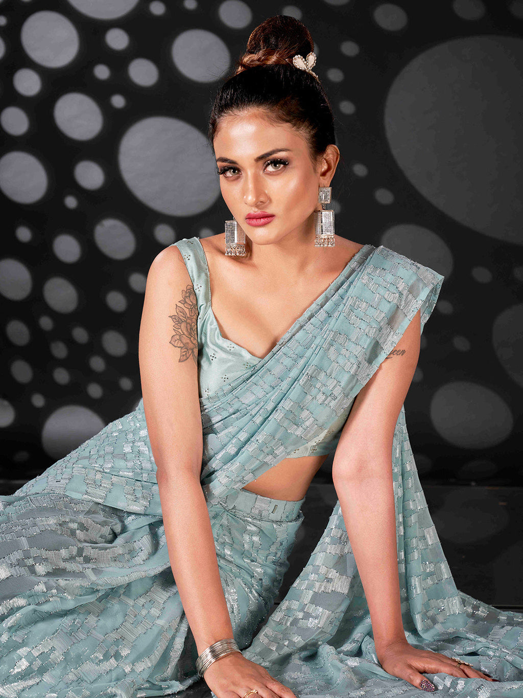 Tikhi Imli Blue Woven Design Ready to Wear Saree | Grocsy