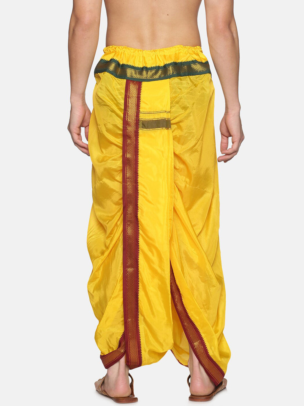 Sethukrishna Men Yellow & Red Readymade Dhoti | Grocsy