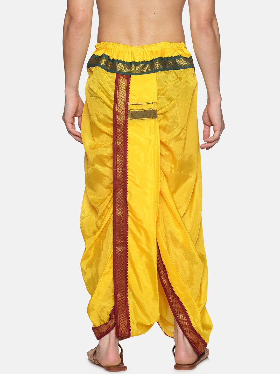 Sethukrishna Men Yellow & Red Readymade Dhoti | Grocsy