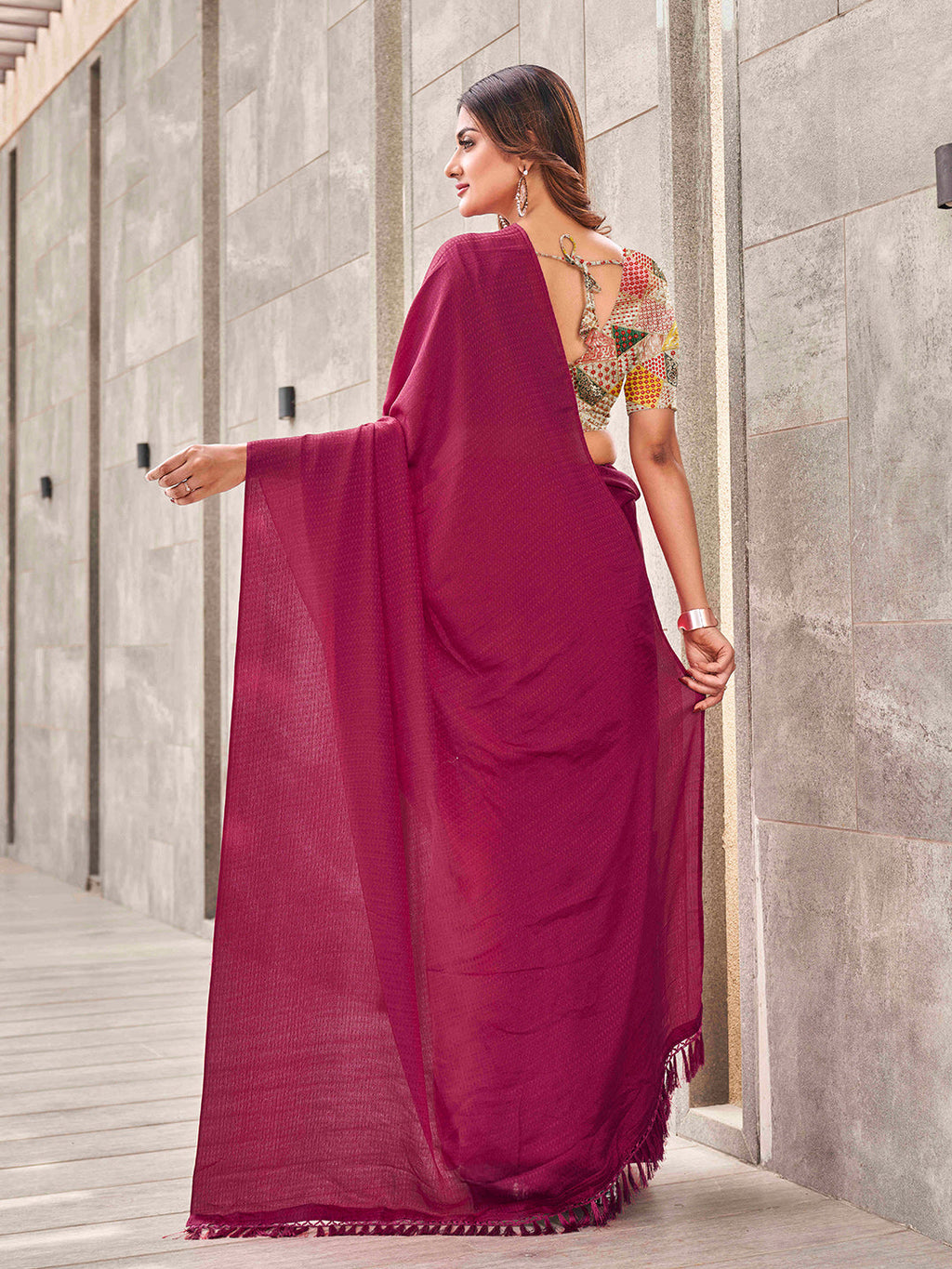 Tikhi Imli Woven Design Tasselled Satin Jacquard Ready to Wear Saree | Grocsy