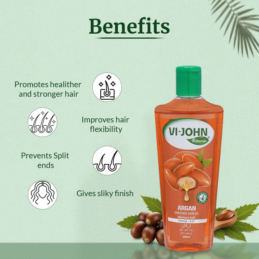 VI-JOHN Naturale Argan Enriched Hair Oil Moisture & Soft with Vitamin A.E & F | Grocsy