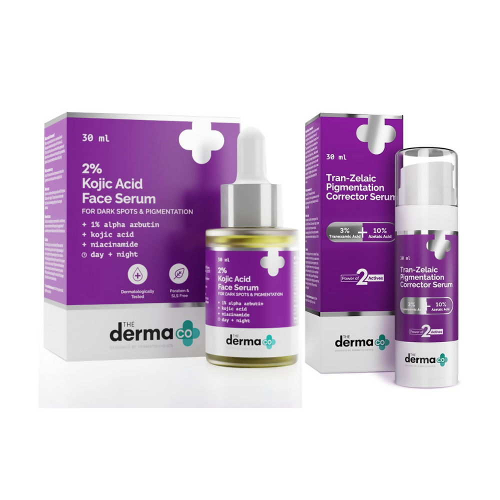 The Derma Co 2% Kojic Acid Face Serum & 3% Kojic Acid Dark Spot Corrector Gel Combo | Grocsy