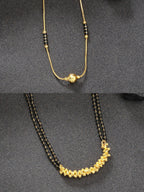 NVR Women's Set of 2 Black Gold-Polished & Beaded Mangalsutra | Grocsy
