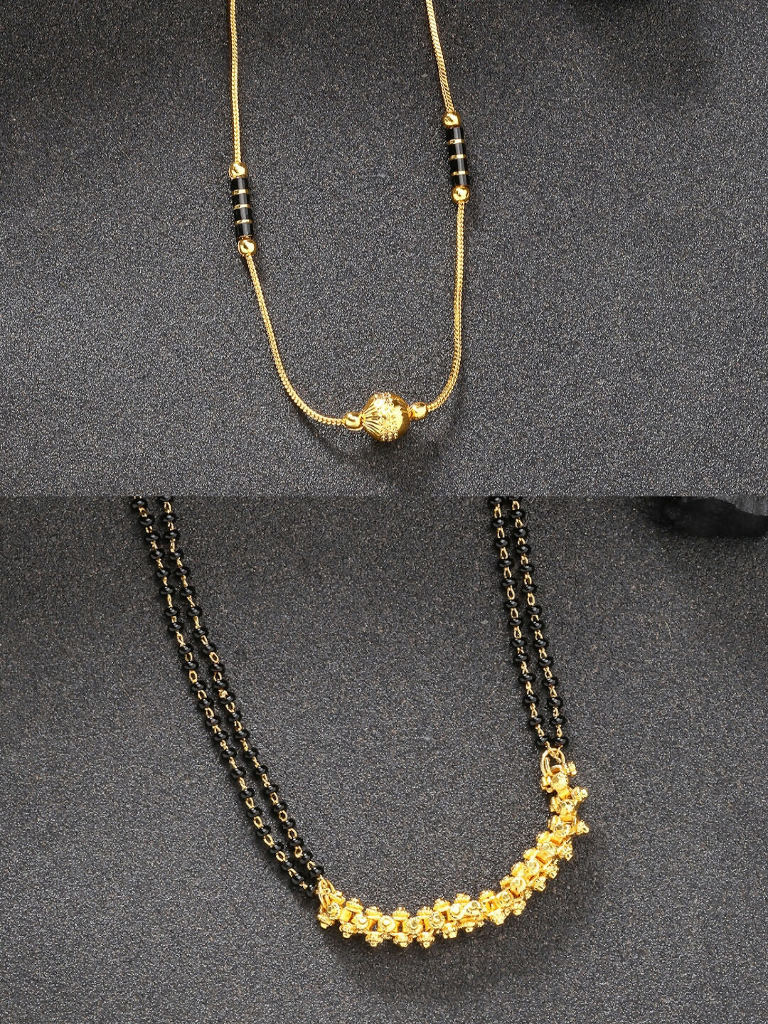 NVR Women's Set of 2 Black Gold-Polished & Beaded Mangalsutra | Grocsy