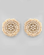 VOJ Gold-Polished White Pearl Cricluar Studs Earrings