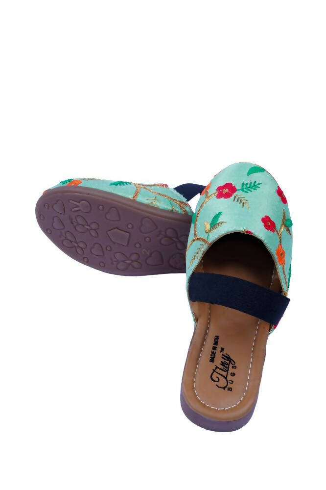 Tiny Bugs Girls Embroidered Strap Ethnic Jutis-Green | Grocsy