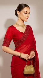 Joban Fashion Red Fandy Satin Silk Party Wear Sarees | Grocsy