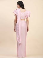 Pink Silk Satin Sequence Work Ready to Wear Saree with stitched Blouse - Nirvana | Grocsy