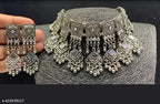 Tehzeeb Creations Women's Silver Colour Oxidised Necklace Set With Mirror Work | Grocsy