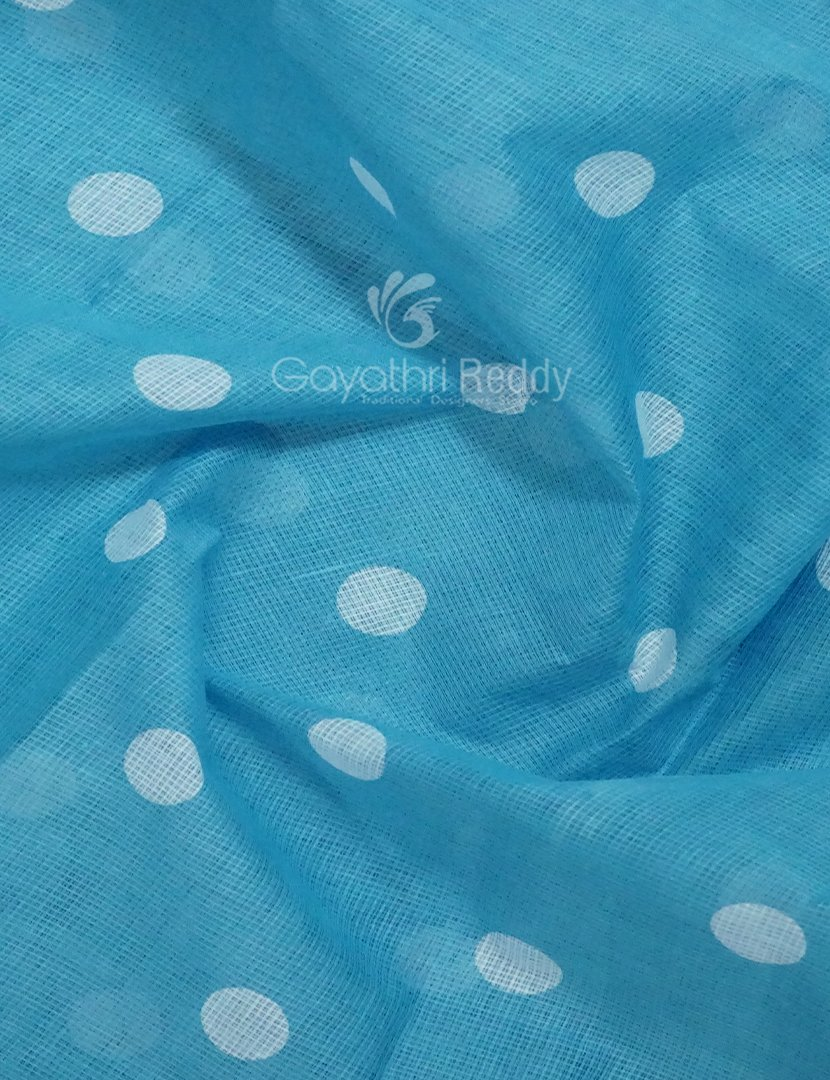 Shades of Sky Blue With Polka Print Munga Cotton Saree By Gayathri Reddy Designer Studio | Grocsy