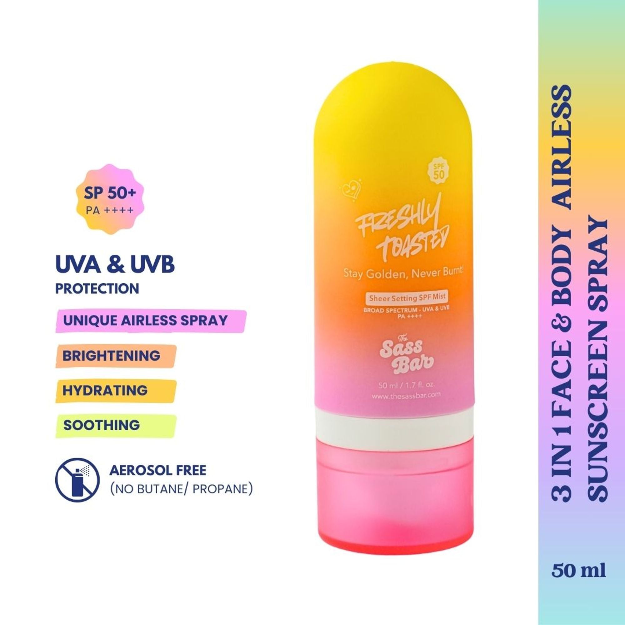 The Sass Bar Freshly Toasted Sheer Setting SPF Face & Body Mist | Grocsy