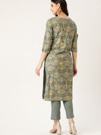All About You Women Grey & Golden Ethnic Motifs Print Kurta with Trousers | Grocsy