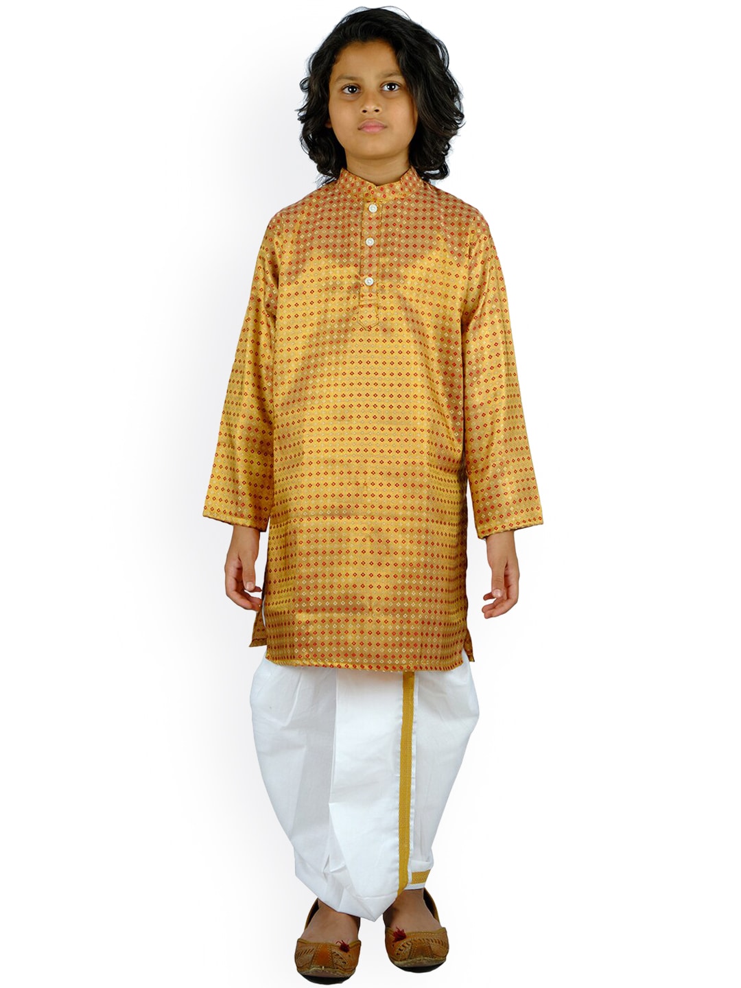 Sethukrishna Boys Yellow & Red Printed Kurta with Dhoti Pants | Grocsy
