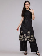 Aks Floral Embroidered Thread Work Straight Kurta With Palazzos | Grocsy