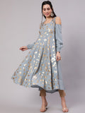 Aks Floral Printed Cold Shoulder Sleeves Pure Georgette Anarkali Kurta | Grocsy